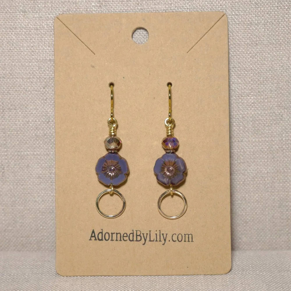 Hand Crafted Handmade Earrings Lavender Czech Glass Flower Hibiscus Earr… - Picture 2 of 4
